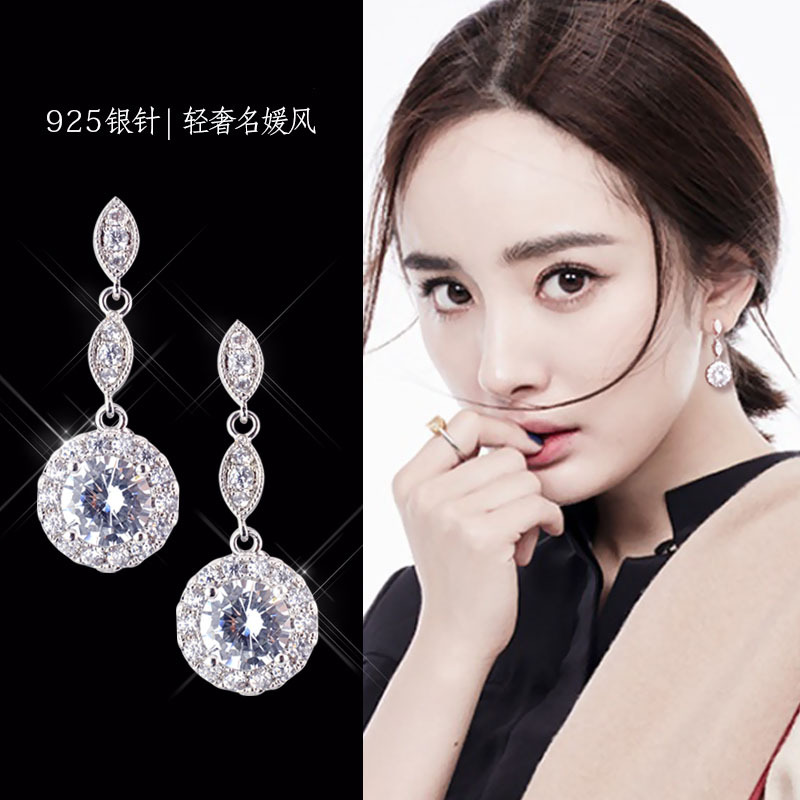 

Dangle & Chandelier New 925 silver needle earrings Korean temperament section of luxury gems flash zirconium Long earrings female jewerly high quality hotsellin