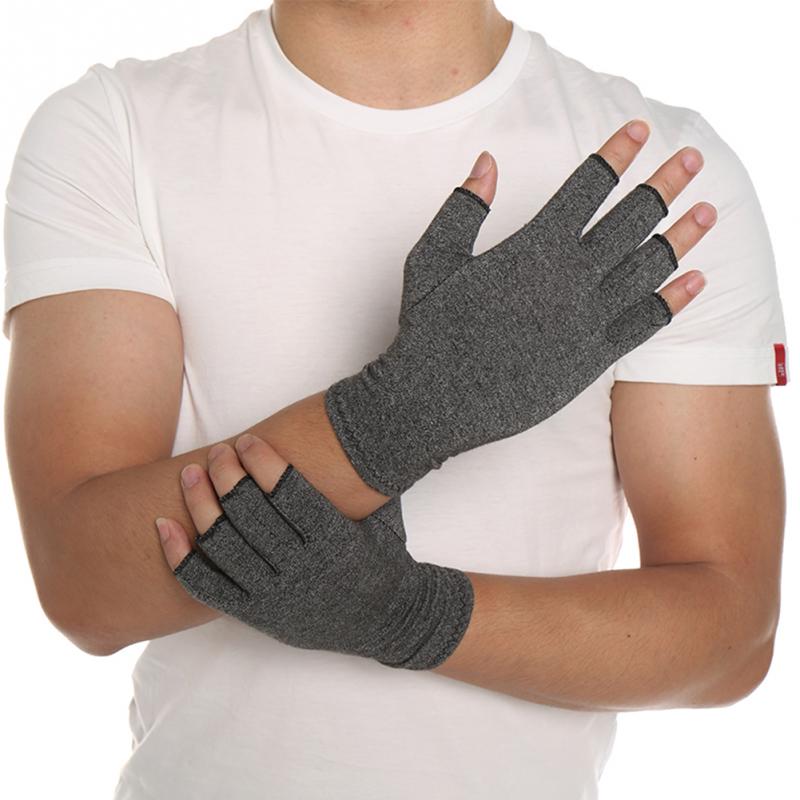 

Hot 1 Pair Women Men Cotton Elastic Hand Arthritis Joint Pain Relief Gloves Therapy Open Fingers Compression Gloves, Dark gray