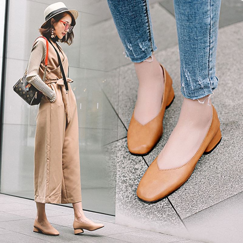 

new arrive women pumps High-quality Soft leather square toe fashion single shoes big size 34-40, Black