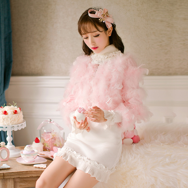 

Princess sweet lolita faux fur Winter candy rain fur jacket slim long sleeved short section of small fragrant female C16CD6164, Pink