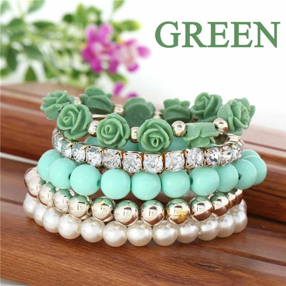 

Wholesale-Fashion Cute Summer Bangle Resin Women Alloy Beads Flower Bracelet Jewelry For Women 6 Colors Available Stretch Bracelet