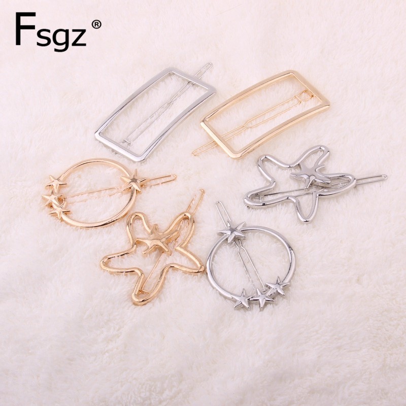 

Fashion Hairpins Jewelry For Women Metal Geometric Hollow Out Star Rectangle Shape Gold Hair Clips Wedding Headwear Accessories