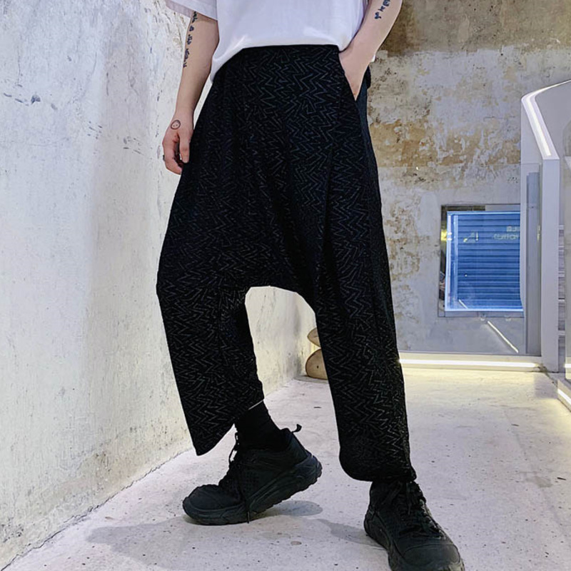 

Mens Sweatpants Autumn Dark Black New Big Low-end Loose Harlan Cross Pants Japanese Man Kimono Streetwear Hip Hop Pants