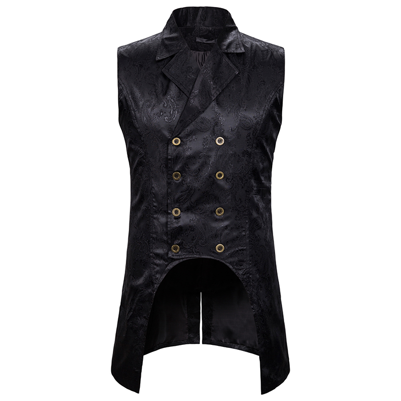 

Men' Black Gothic Steampunk Vest 2019 Brand New Medieval Jacquard Double Breasted Vest Waistcoat Men Stage Cosplay Prom Costume
