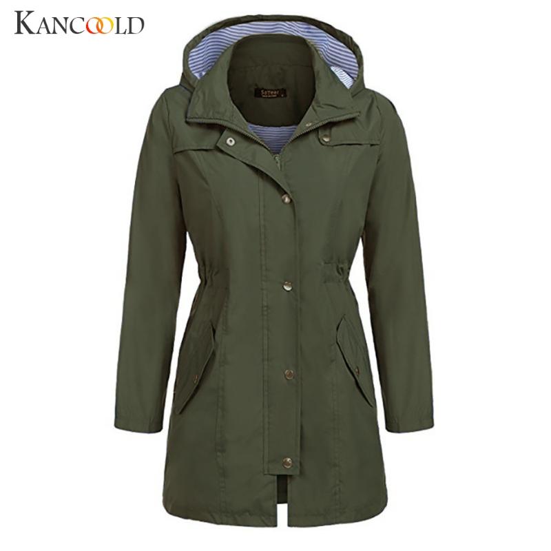

KANCOOLD coats Women Solid Rain Jacket Outdoor Hoodie Waterproof Hooded Raincoat fashion new woman coats and jackets 2019JUL29, Navy blue