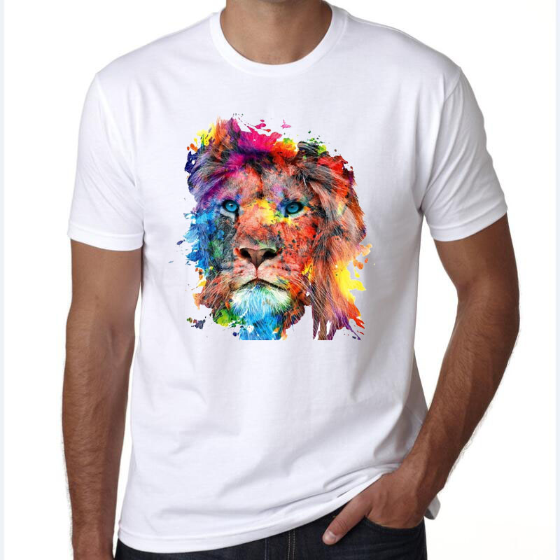 

Fashion Cotton O-neck Lion Printed T Shirt for Men Summer Short Sleeve Casual Men Hip Hop Tshirt Tops Tees, White;black