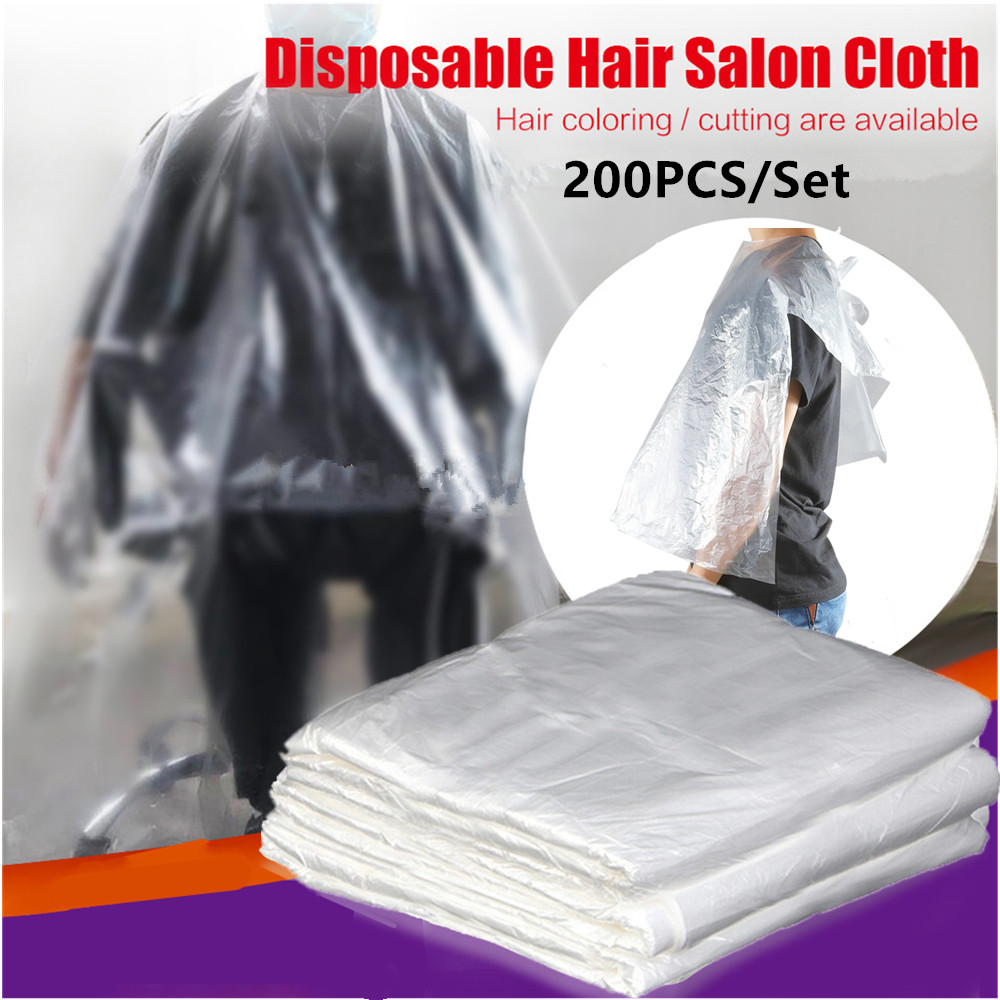 

200pcs/Set Transparent Apron Disposable Waterproof Hair Cape Hairdressing Cutting Hair Cloth Salon Barber Gown Cape Barber Tools 90x60cm