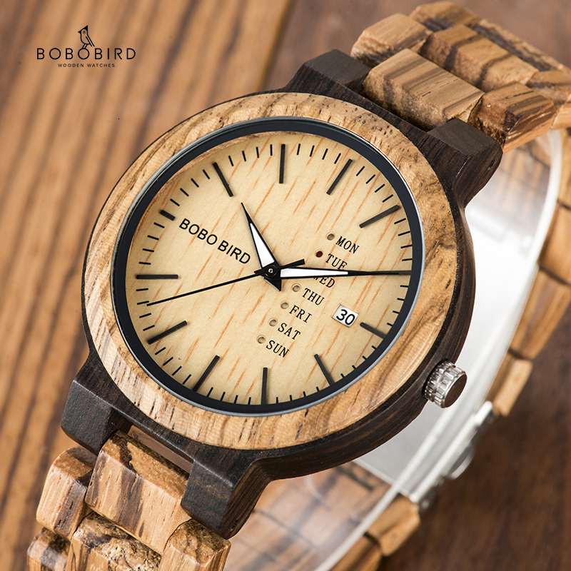 

BOBO BIRD Wood Watch Men relogio masculino Week and Date Display Timepieces Casual Wooden Clock Boyfriend Best Gift V-O26 LY191206, O26-2