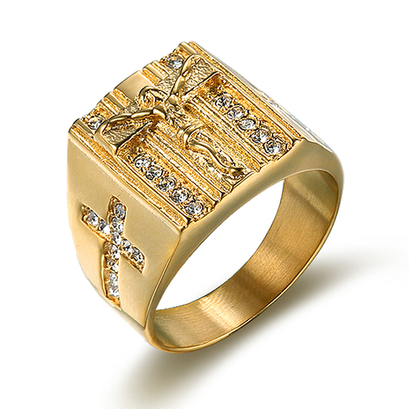 

Cross Ring Stainless Steel for Men Prayer Gold Color Rings Male Cool Fashion Religion Jewelry, Silver