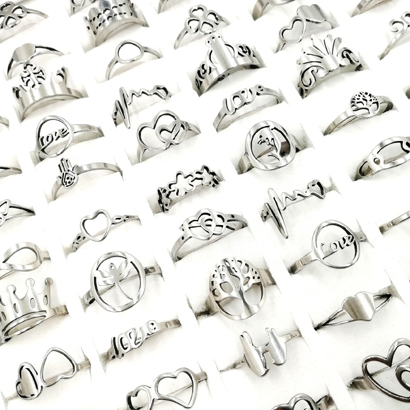 

Fashion 30PCs/Pack Hollowing out Silver band Rings Men's and Women's Stainless Steel finger ring Mix Style Jewelry Engagement Wedding charm Gifts
