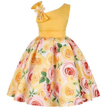 

Baby Girls Clothes Rose Printed Princess Dress One Shoulder Girls Party Dresses Boutique Kids Clothing 6 Colors Optional YW3070Q, As picture