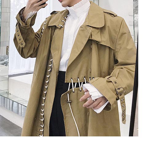 

Splicing Tie and Long Trench Coat W324, Camel