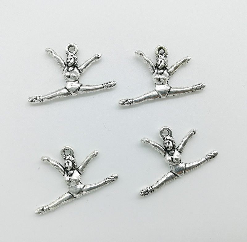 

50pcs/Lot Gymnast Athletes Charms Pendants Retro Jewelry Accessories DIY Antique silver Pendant For Bracelet Earrings Keychain 27*16mm
