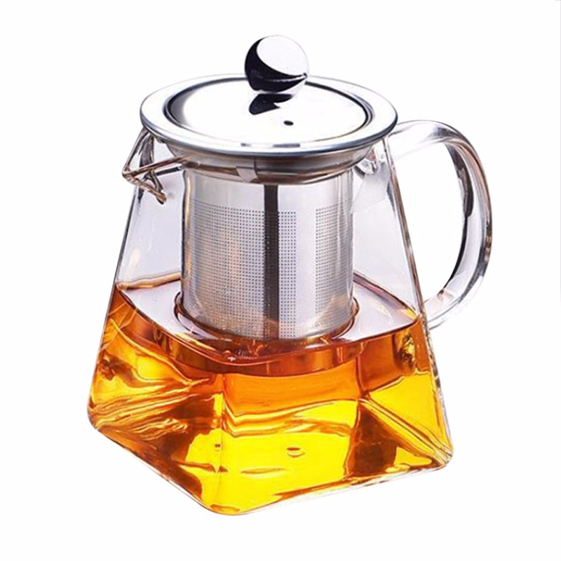 

Glass Square Teapot Heat Resistant Kung Fu Teapot with Stainless Steel Strainer Filter Infuser Loose Leaf Flower Tea Pot Glass Coffee Kettle