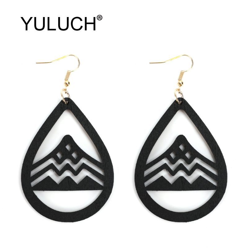 

Dangle & Chandelier YULUCH Women Wood Water Drop Earrings 2021 Ethnic African Hollow Mountain Pattern Pendant For Party