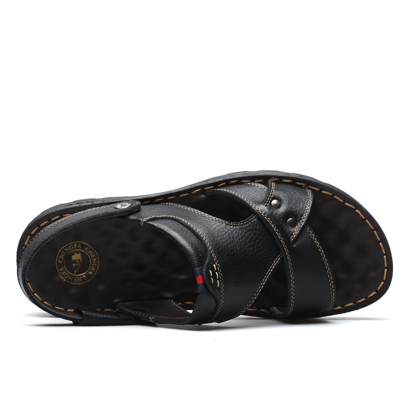 

Hot Sale- slippers Double usage casual fashion slipper non slip massage Cowskin sandals ZY309, Black