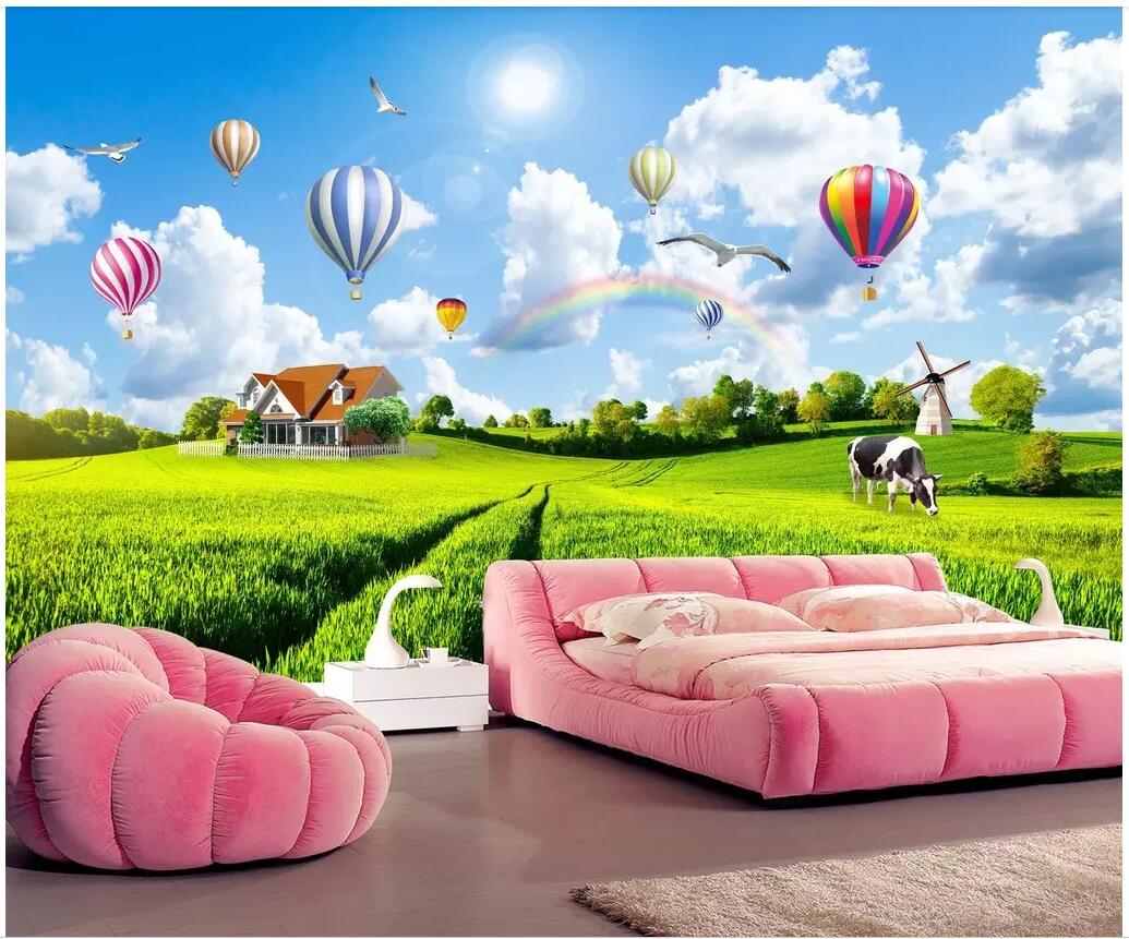 

custom photo 3d wallpaper Rural scenery blue sky white clouds hot air balloon living room home decor 3d wall murals wallpaper for walls 3 d, Non-woven wallpaper