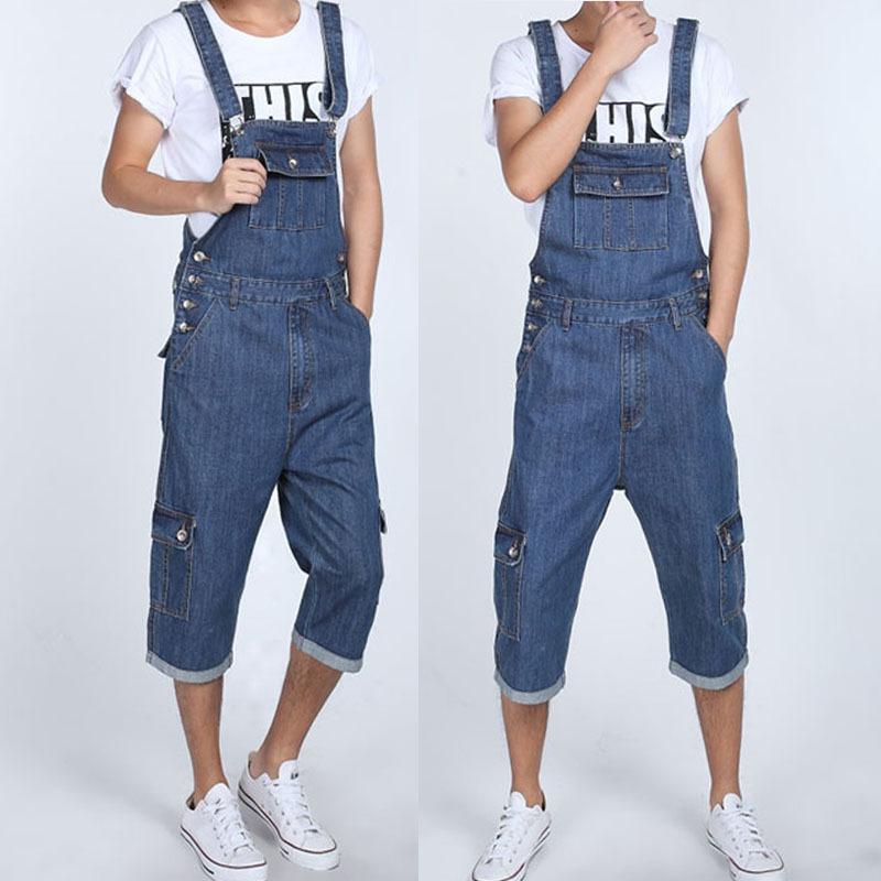 

Summer Casual Mens Loose 4XL 5xl Shorts Denim Cargo Shorts, Jeans Jumpsuits For Men , Male Washed Pockets Slim Overalls, Dark blue