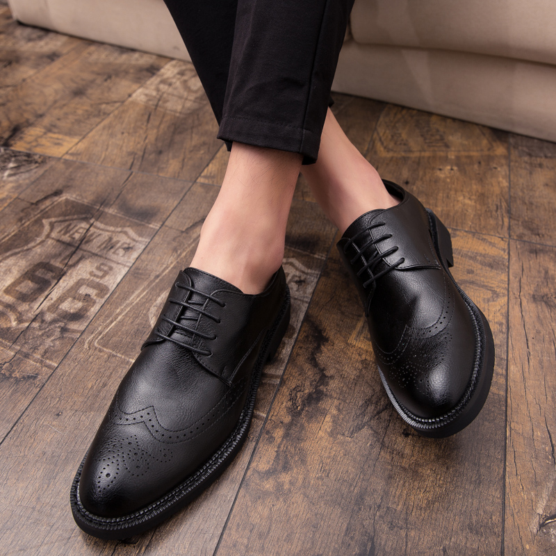

Black Dress Shoes For Men British Designer Leather Men Elegant Shoes Comfort Pointed Toe Wedding Flats