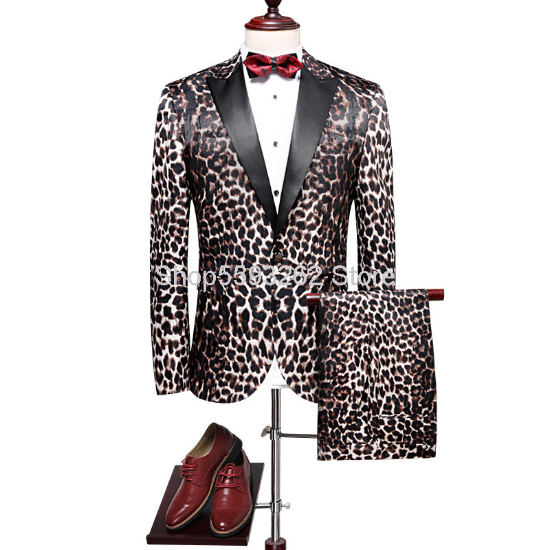 

2020 Men Slim Fit Flower Suit Dress Two-piece Set Marriage Suit, Figure color