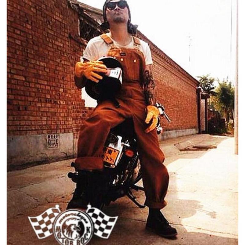 

New 2019 Men's clothing Vintage motorcycle suspenders overalls bib pants suspenders one piece trousers jumpsuit costumes, Black
