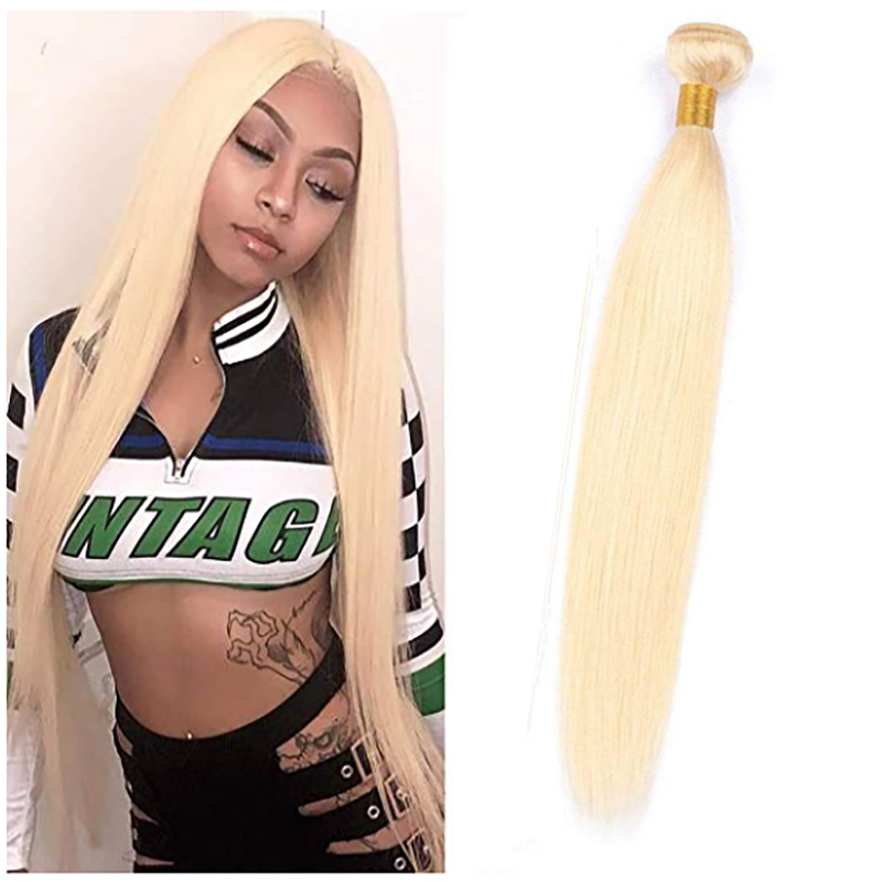 

Brazilian Virgin Hair One Bundle Double Wefts 613# Blonde Color Silky Straight Light Color 1Piece Hair Extensions, Blonde 613#
