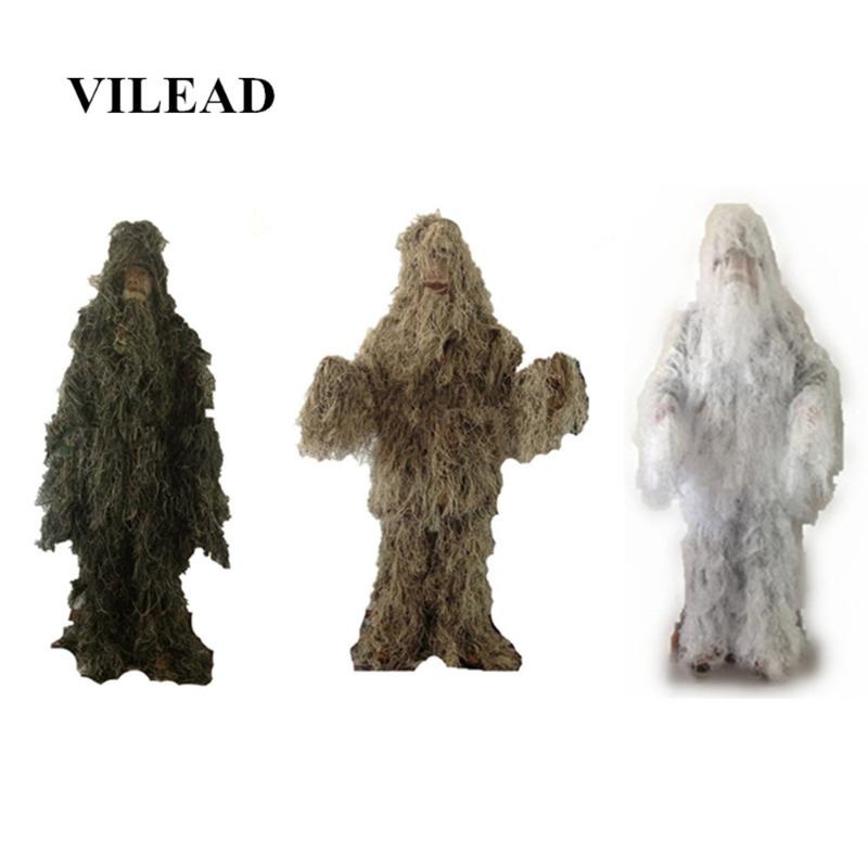 

VILEAD 3D Ghillie Suit Hidden Hunting Costume Secretive Hunting Clothes Camouflage Sniper Suit Gun Cover Rope, White