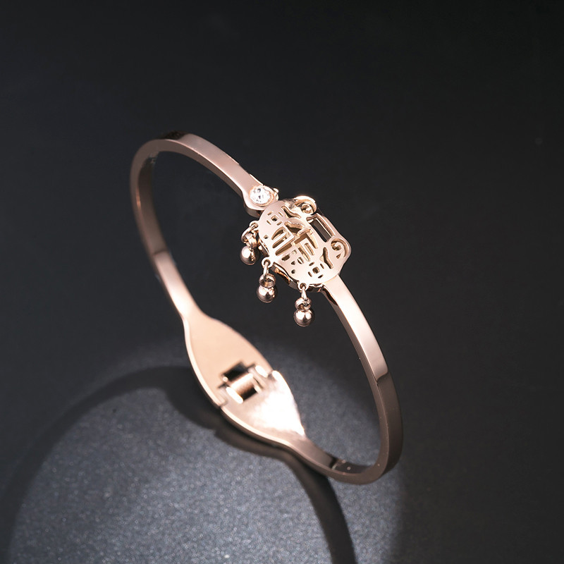 

Longevity lock titanium steel fashion jewelry accessories bangle rose gold bracelet black round roman numerals wristlet jewel
