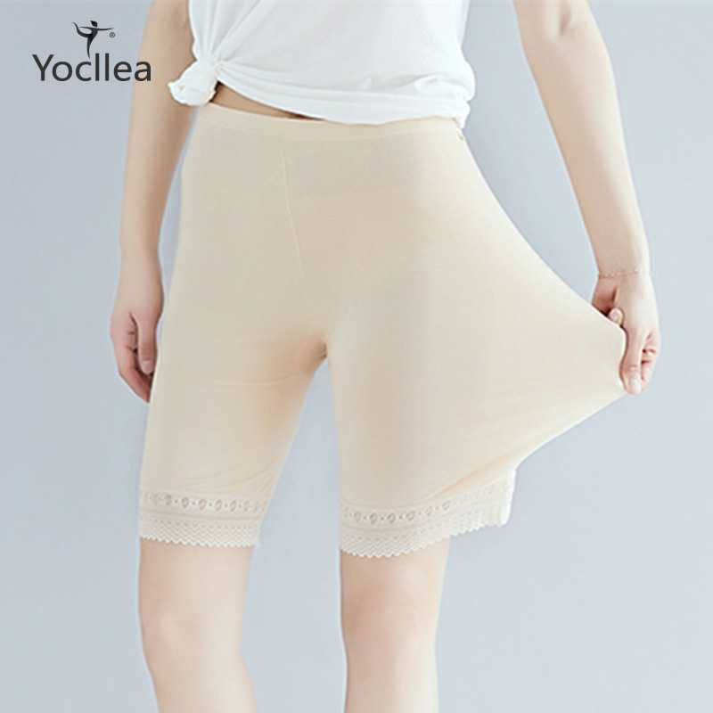 

2020 Summer shorts Plus size women Shorts High waist Modal Lace under skirt safty short Pants, Black 50-125kg