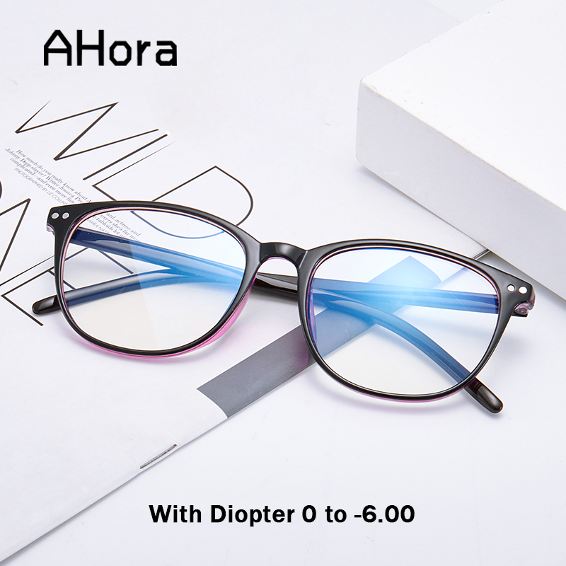 

Ahora Blue Light Blocking Finished Myopia Glasses Women Men Optical Glasses Frame With Optical Lenses for Myopia 0 -1.0 1.50 -6