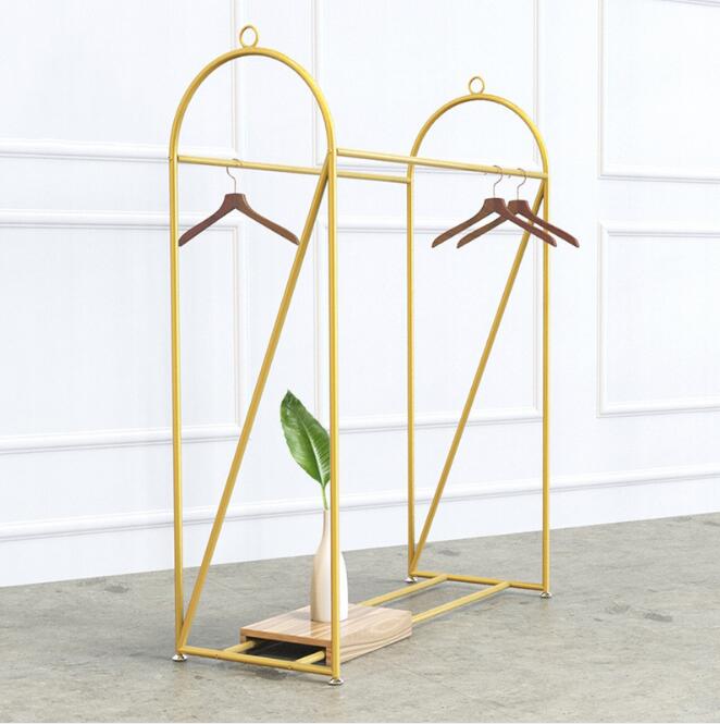 Iron Garment Show Stand Bedroom Furniture Ground-mounted Multifunctional Mid-Island Rack Shop Double-row-image-479702608