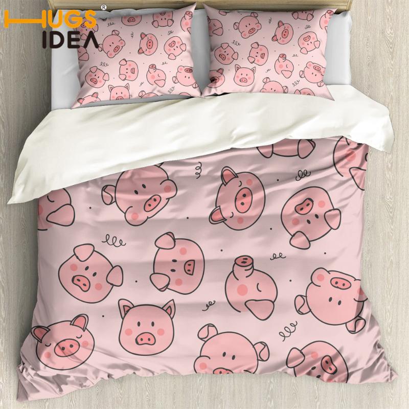 

HUGSIDEA 3 Piece Comfortable Bedding set Bedding Quilt Cover Cute Pig Printed Pink Duvet Cover and Pillow, Custom-z35