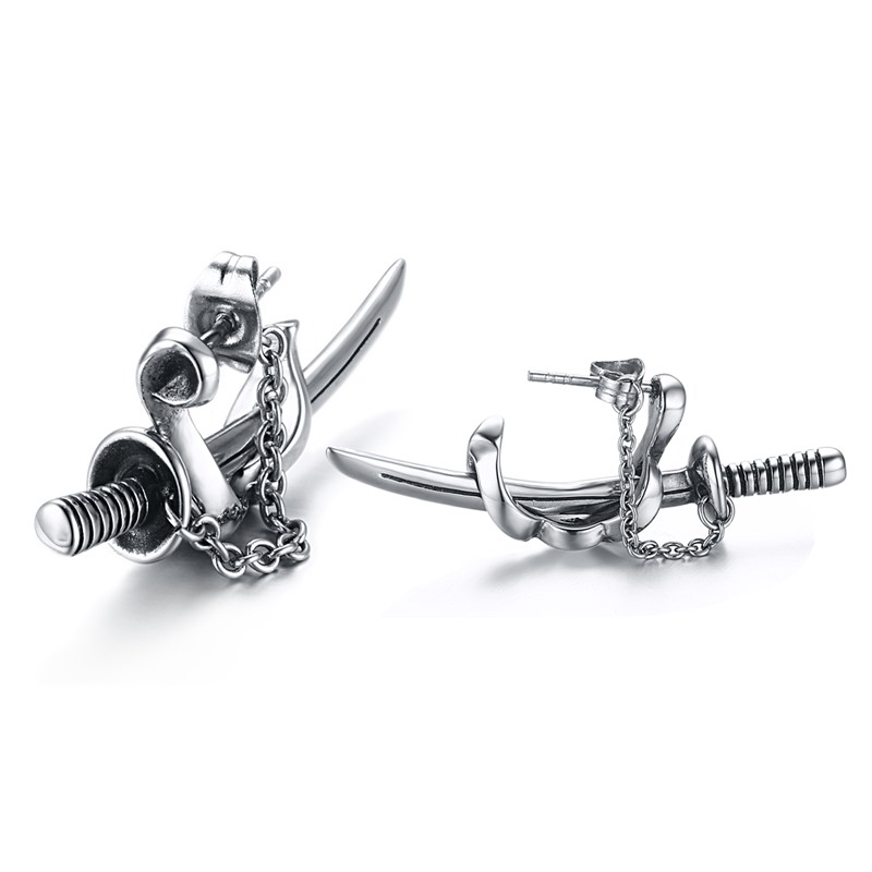 

Gothic Antique Silver Sword Earrings in Stainless Steel Men's Jewelry, Golden;silver