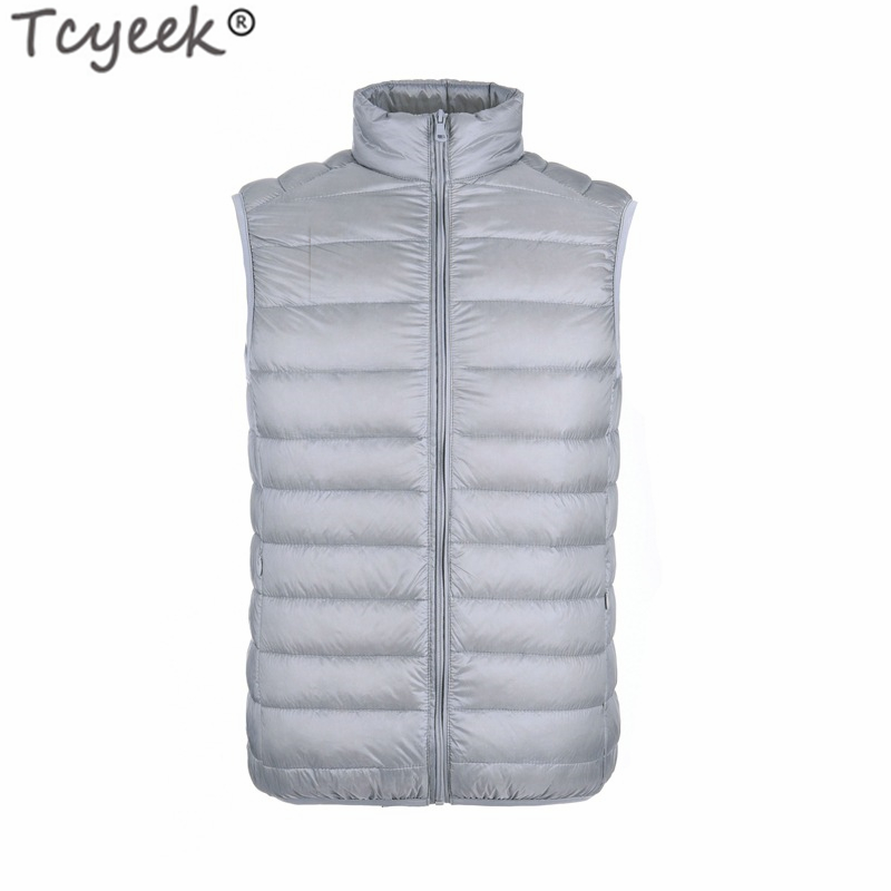 

Tcyeek Plus Size Men Sleeveless Coat Winter Ultra Light White Duck Down Vest Male Slim Vest Men's Windproof Warm Waistcoat 9687, Army green