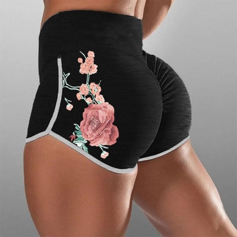 

Women' Floral Print Workout Shorts Yoga Shorts Scrunch Booty Gym Training Yoga Pants High Waist Running Sportswear Leggings N4, Black
