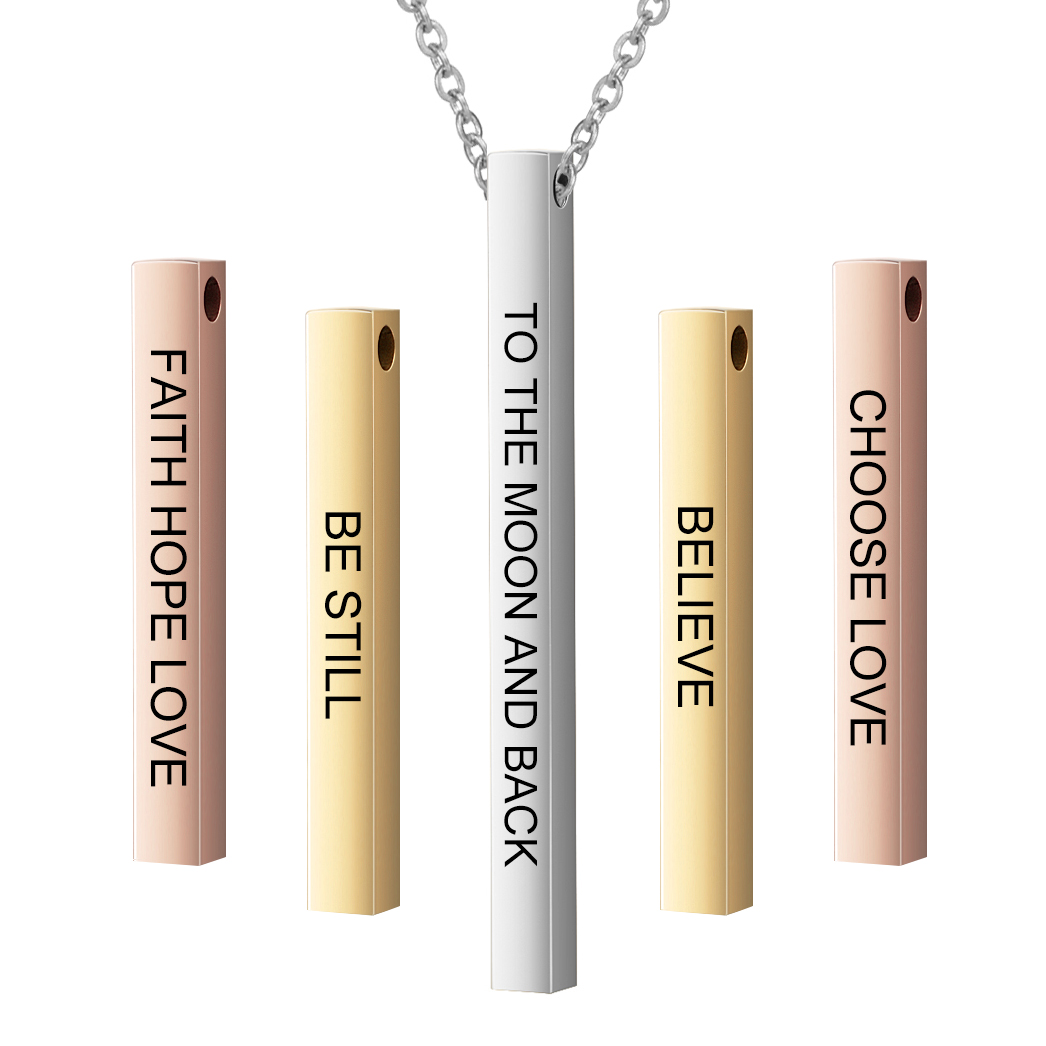 

Custom Name Four Sides Engraving Personalized Square Bar Necklace Stainless Steel Pendant For Women Gift SL-071