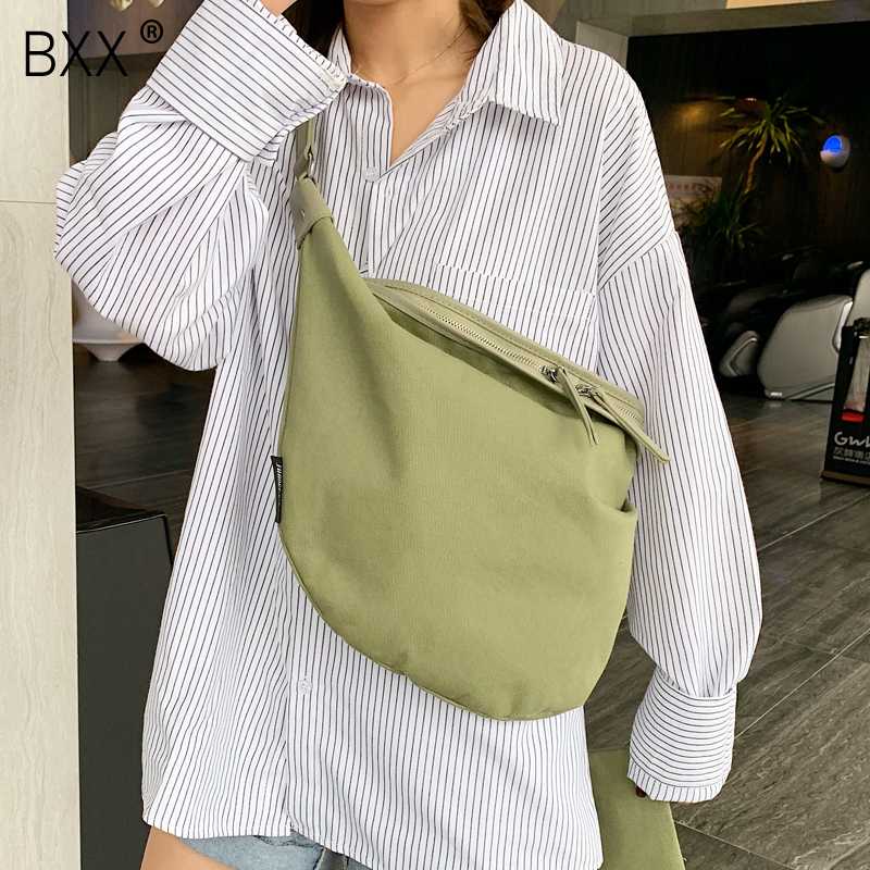 

[BXX] Women's Single Shoulder Crossbody Bag All-match Large Capacity Package 2020 Casual Canvas Chest Bag HG770, Black