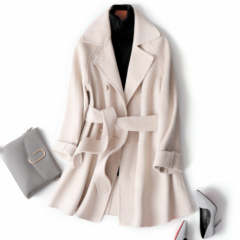 

double sided cashmere overcoat women' mid autumn 2019 Korean version belt wool coat loose and versatile baby collar, See chart