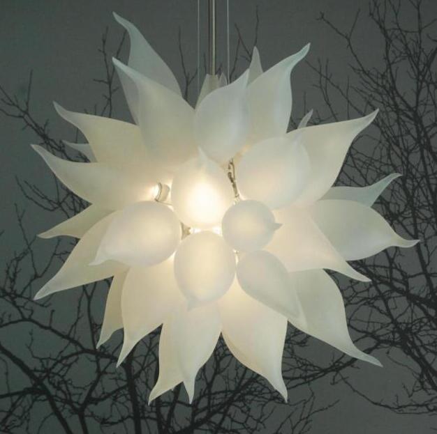 

Round LED Crystal Chandeliers Lights Frosted White Lamps Wedding Suspension Pendant Lamp Blown Glass Chandelier Lighting