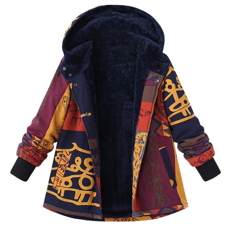 

5XL Big Size Winter Jacket Women Thick Warm Hooded Parka Cotton Padded Coat Fleece Hooded Coat Ethnic Print Women Outwear, Beige