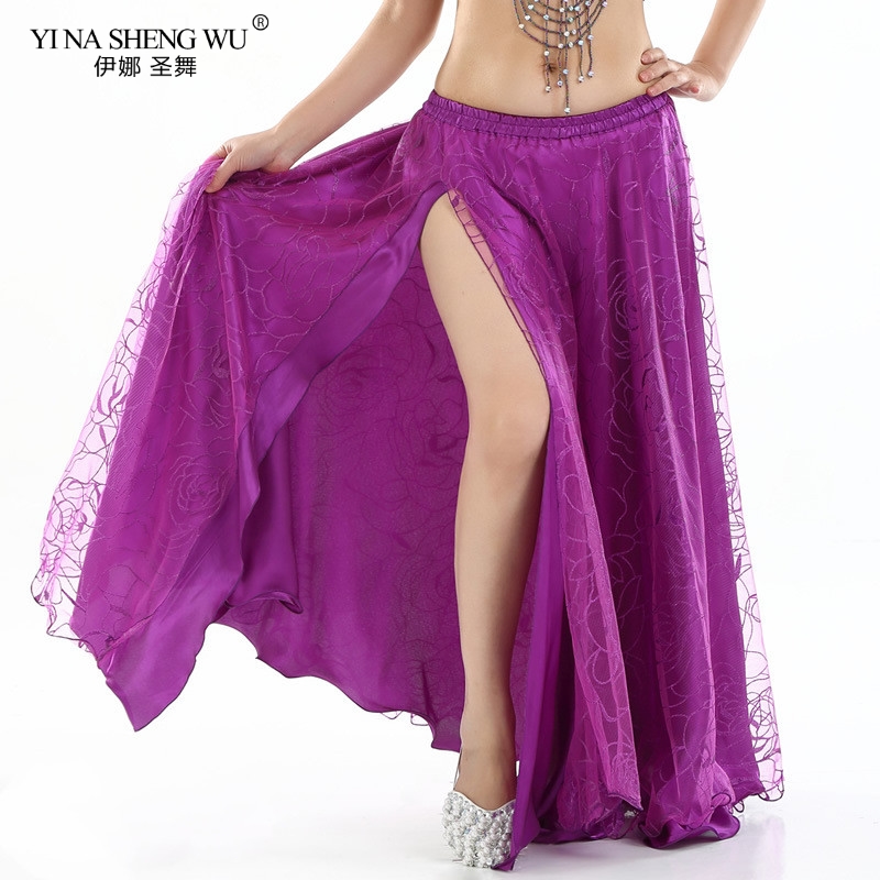 

Hot Sale High quality New design Lace bellydancing skirts women belly dance Split skirt girls costume dress or performance Skirt, Pink