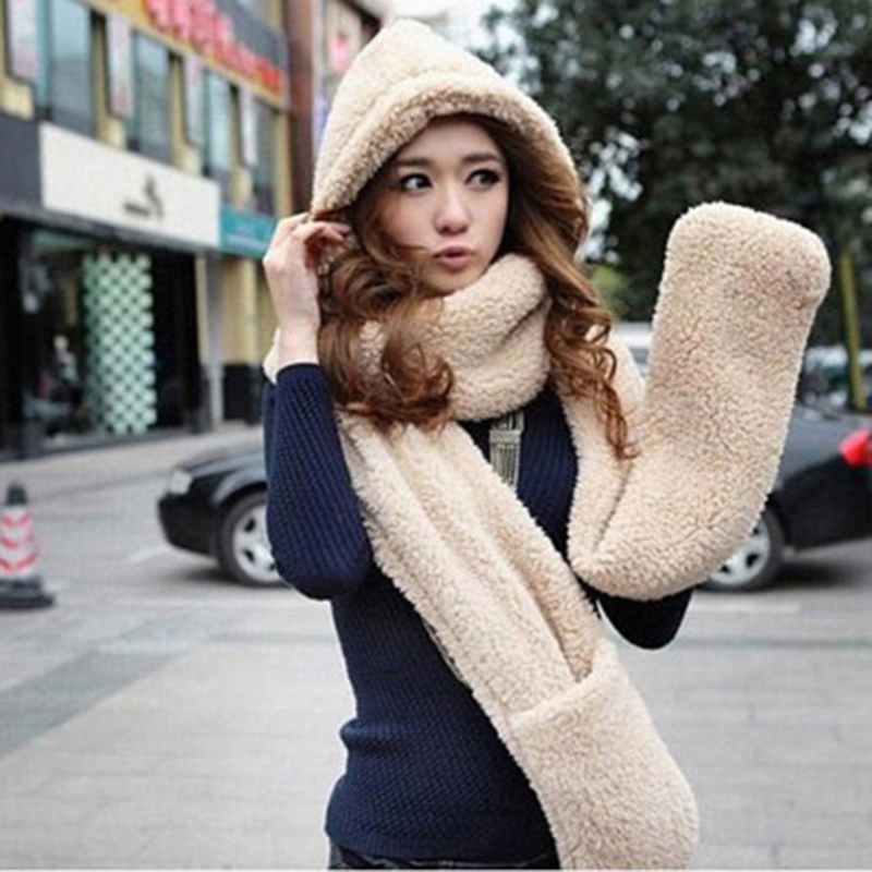 

Autumn And Winter Korean Version Of Plus Velvet Thickening Earmuffs Hat Scarf Gloves Three-Piece Lady Warm Wool Knit Hat
