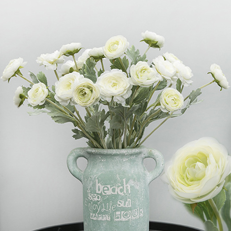 

Beautiful British Noble Royal family Artificial Ranunculus Asiaticus Silk Flowers 3 Heads Dew Lotus Decoration Fake Flower A6840, Pink flower