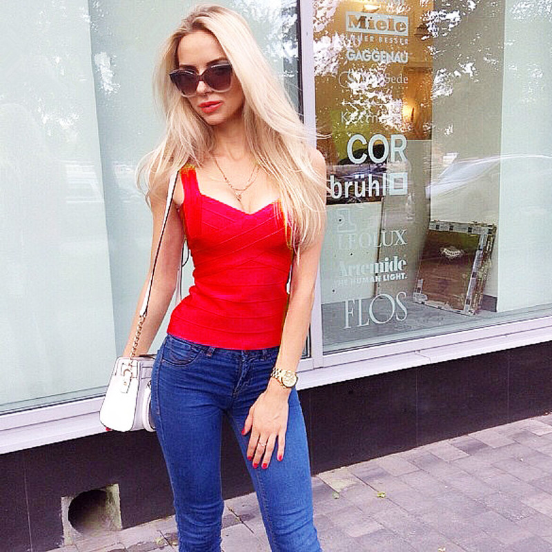 

New Sexy Women'S Elastic Spaghetti Strap Bandage Stretch Summer V-Neck Tight Lady Camis Vest Tank Tops