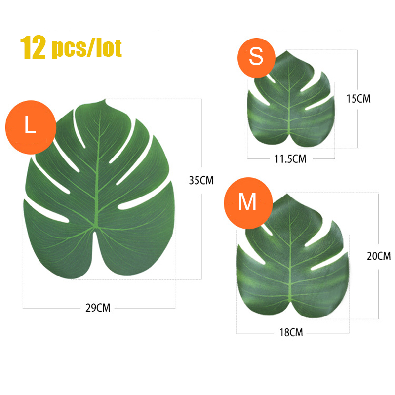 

12pcs/lot Artificial Tropical Palm Leaves Green Monstera Leaves For Home Kitchen Party Decorations DIY Handcrafts Wedding Decor, Size s leaf