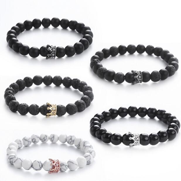 

Natural Volcanic Stone Micro Inlaid Crown Bracelet Fashion Creative Matte Smooth Bracelet