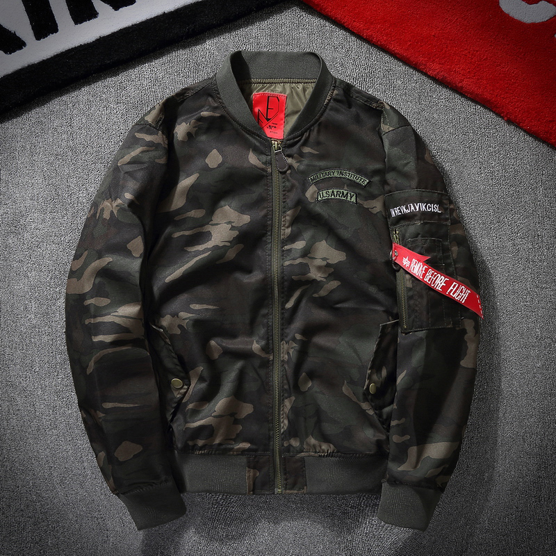 

Wholesale spring and autumn men students loose bf couples wear baseball uniform thin pilots camouflage jacket, Photo color