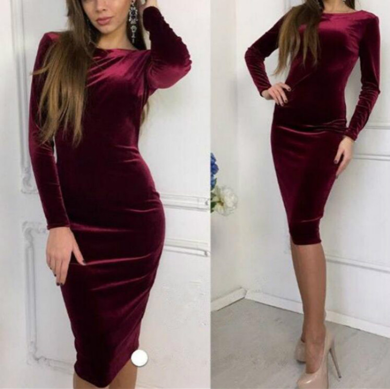 

Spring Autumn Women Bandage Bodycon Dresses Casual Long Sleeve O-neck Evening Party Sexy Velvet Dress Sundress Clothes Clothings, Black