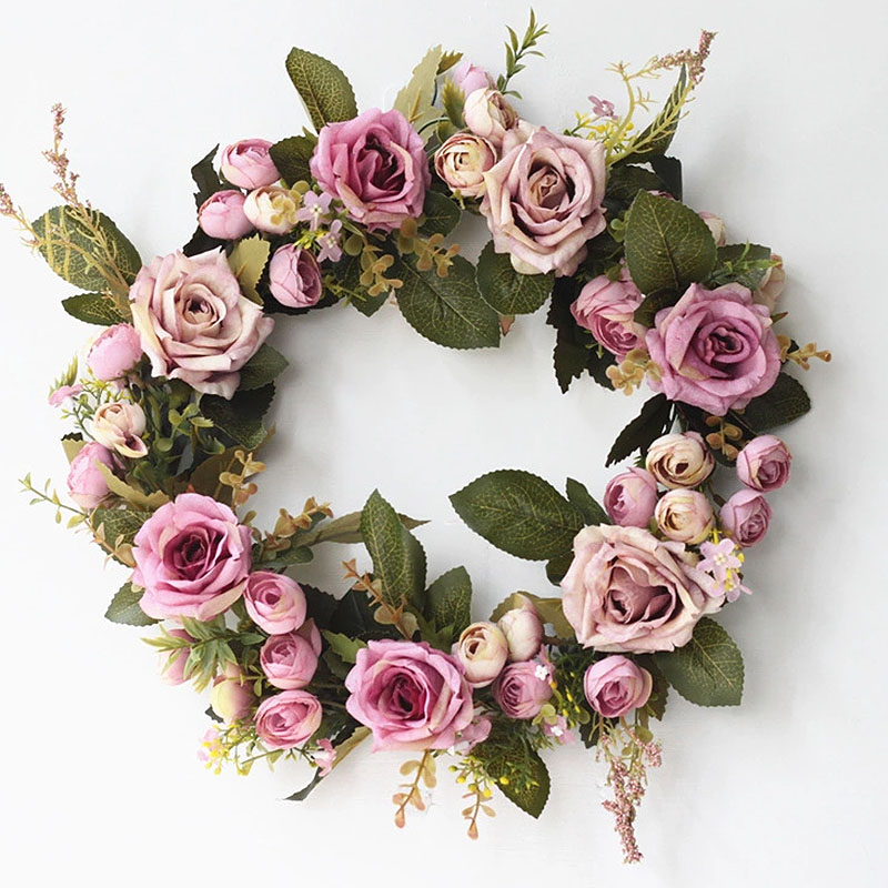 

Artificial Rea Rose Flower Garland Fake Flowers Wreath for Home Garden Wall Window Hanging Pendant Floral Wedding Decoration, A3