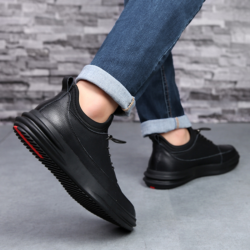 

Breathable Shoes Spring 2019 New Men's Casual Shoes Trend Sports Leather Men's Shoes, Black